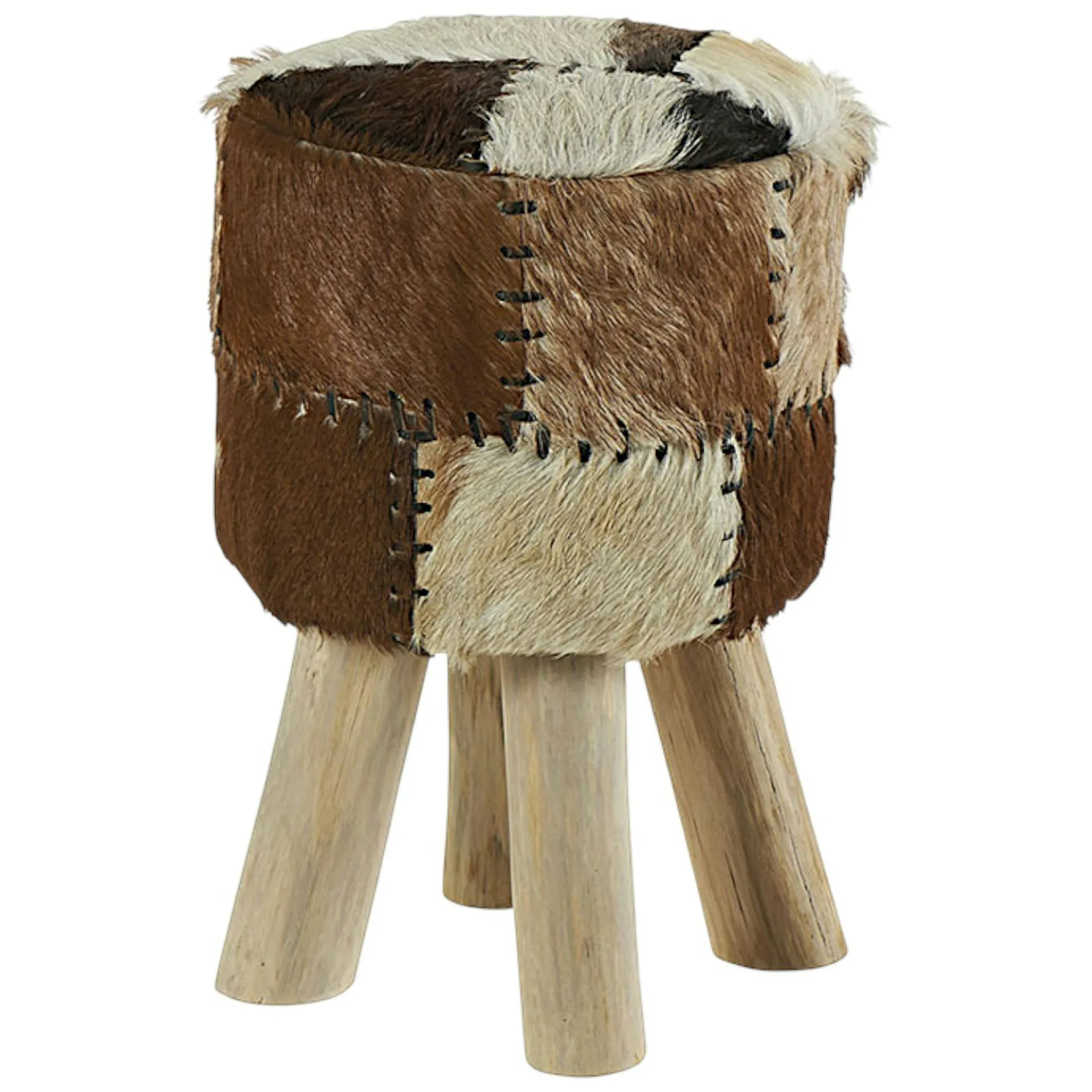 Pouf bois de teck peau LAMPANG