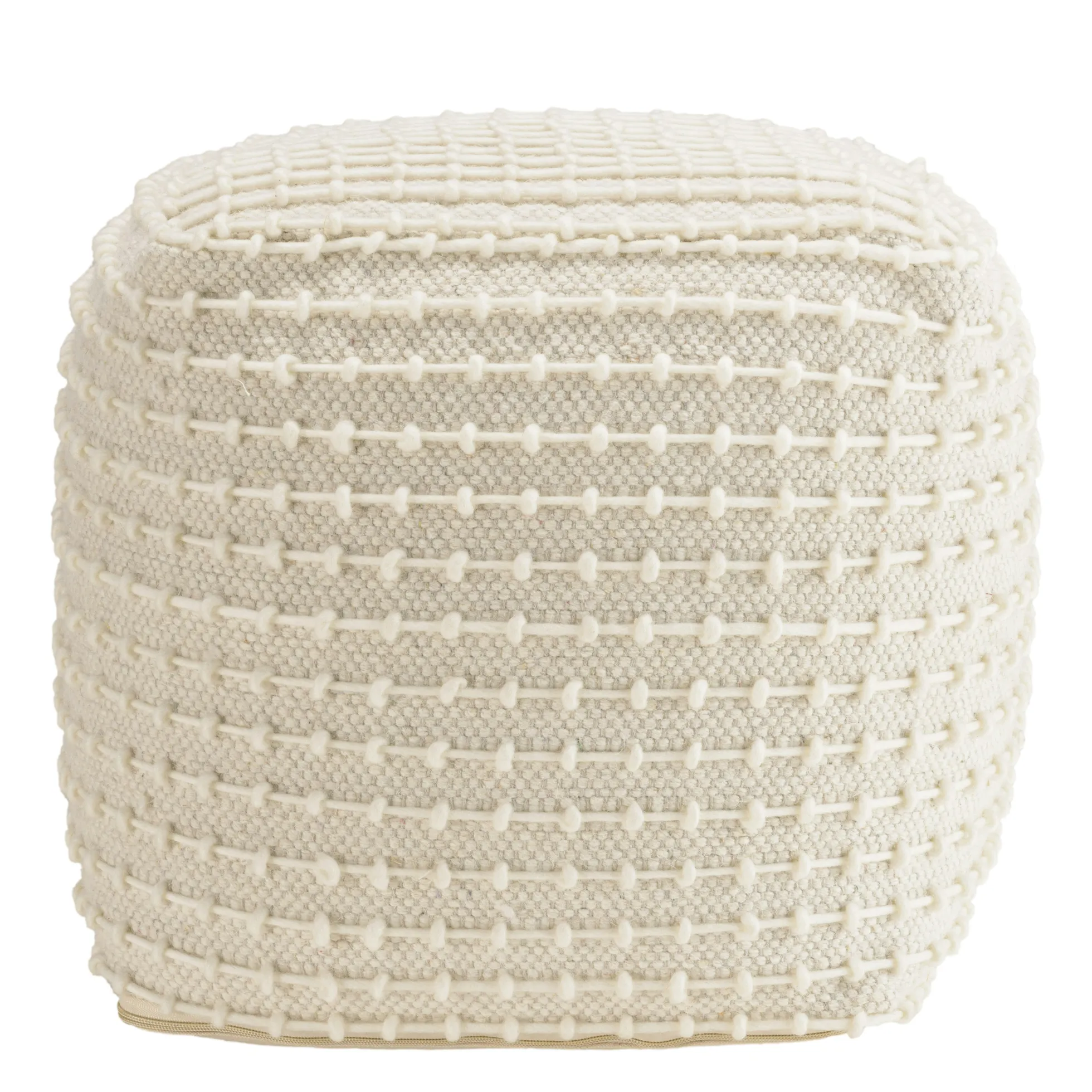Pouf carré laine ivoire effet tricot TIM