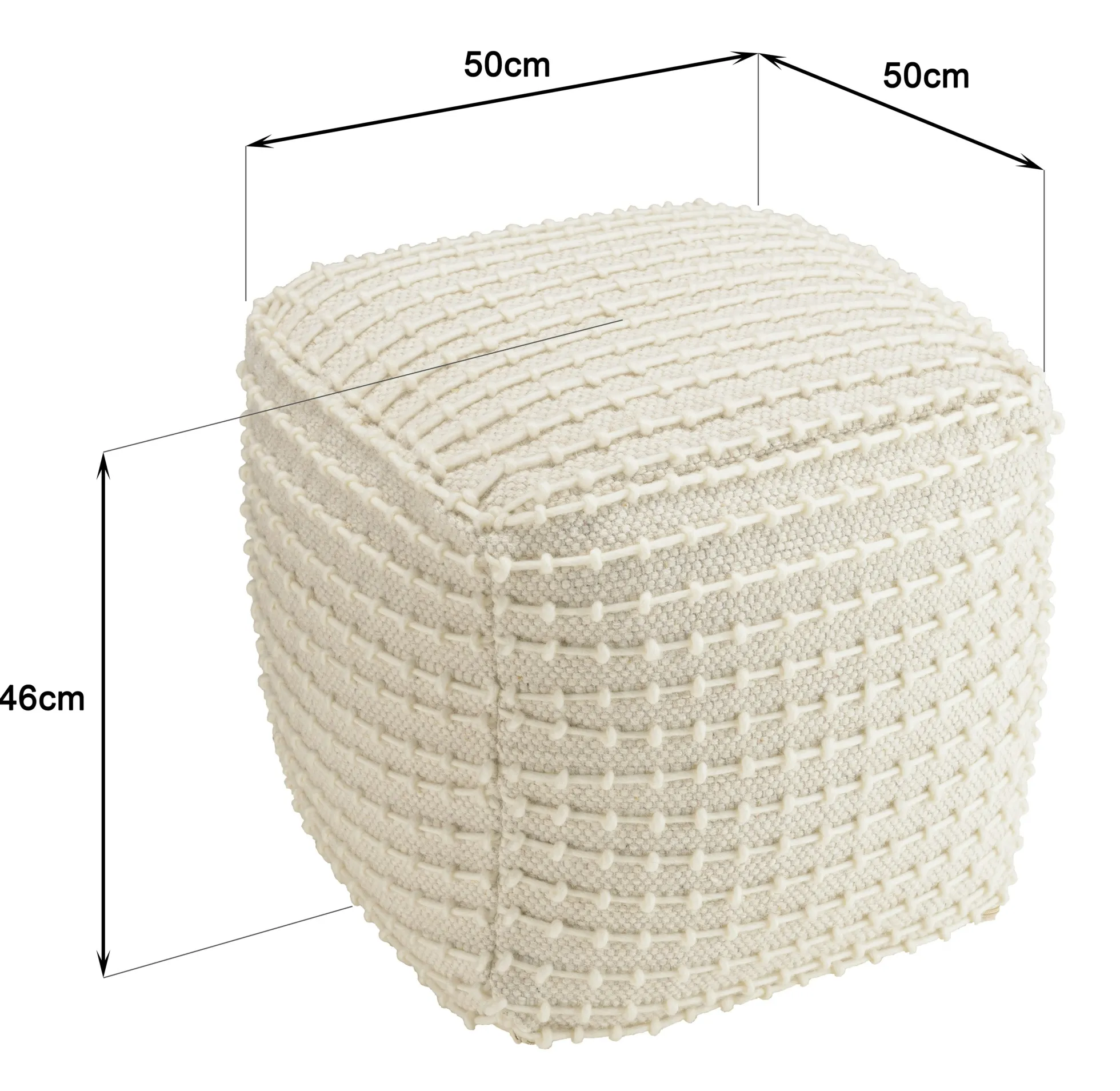 Pouf carré laine ivoire effet tricot TIM