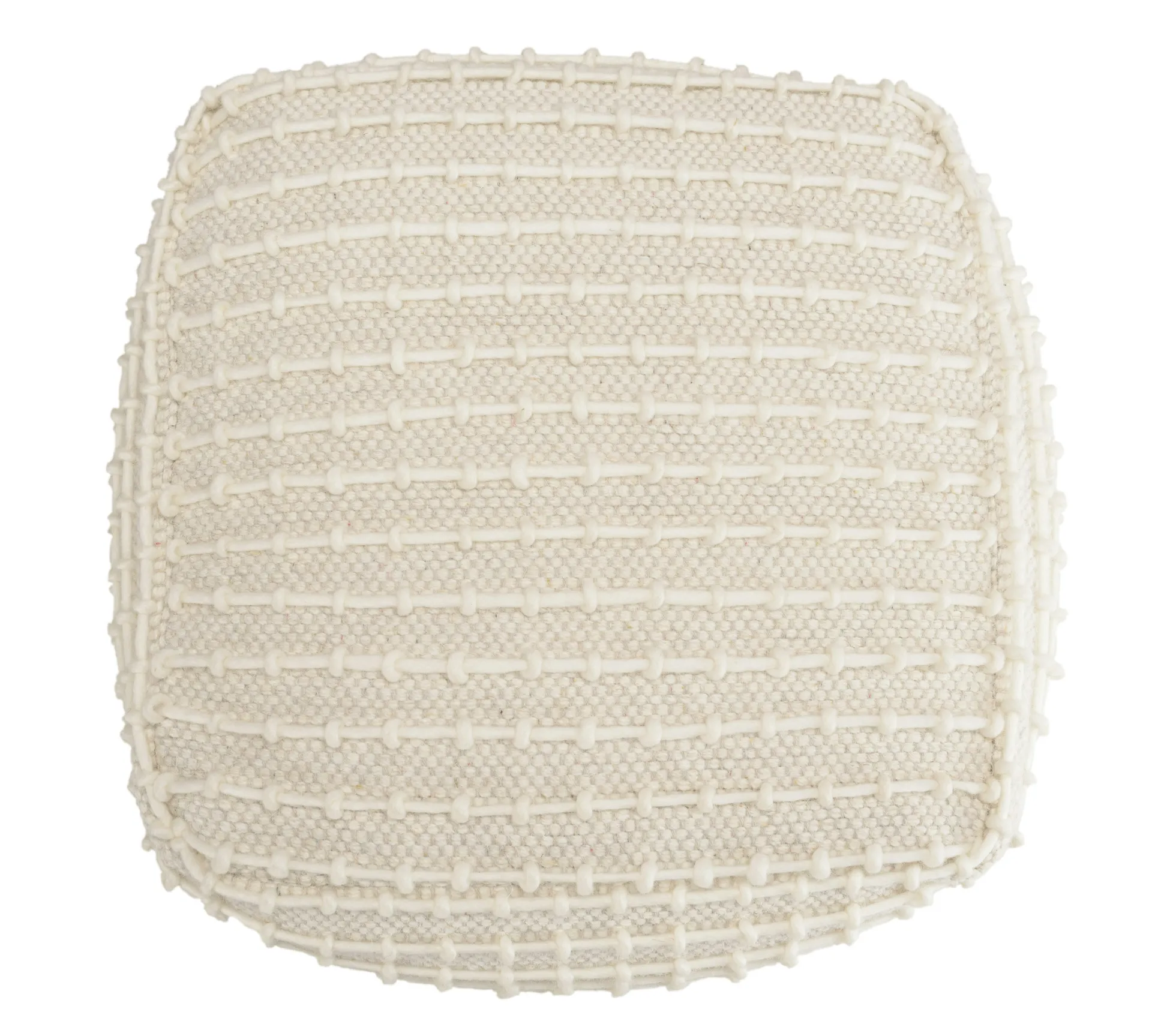 Pouf carré laine ivoire effet tricot TIM