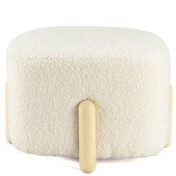Pouf carré tissu bouclette écru pieds bois COLOMBUS