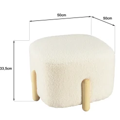 Pouf carré tissu bouclette écru pieds bois COLOMBUS