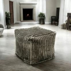 Pouf carré velours grosses côtes kaki VISBY