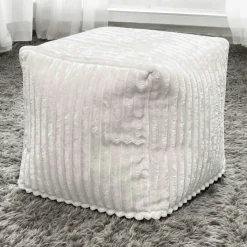 Pouf carré velours grosses côtes blanc VISBY