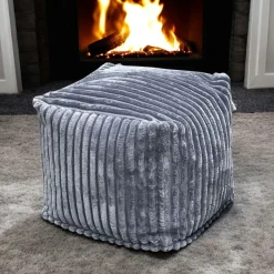 Pouf carré velours grosses côtes gris VISBY