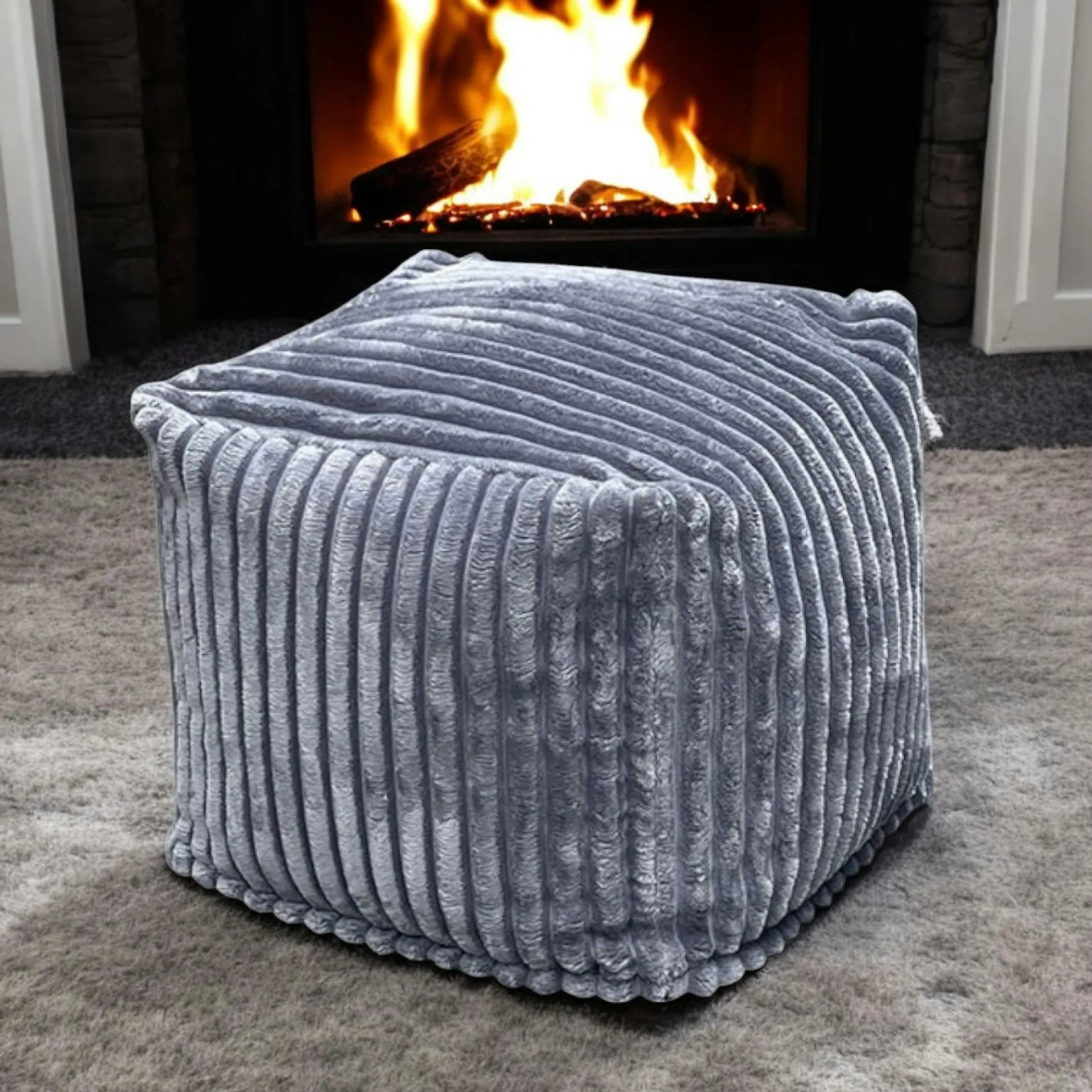 Pouf carré velours grosses côtes gris VISBY