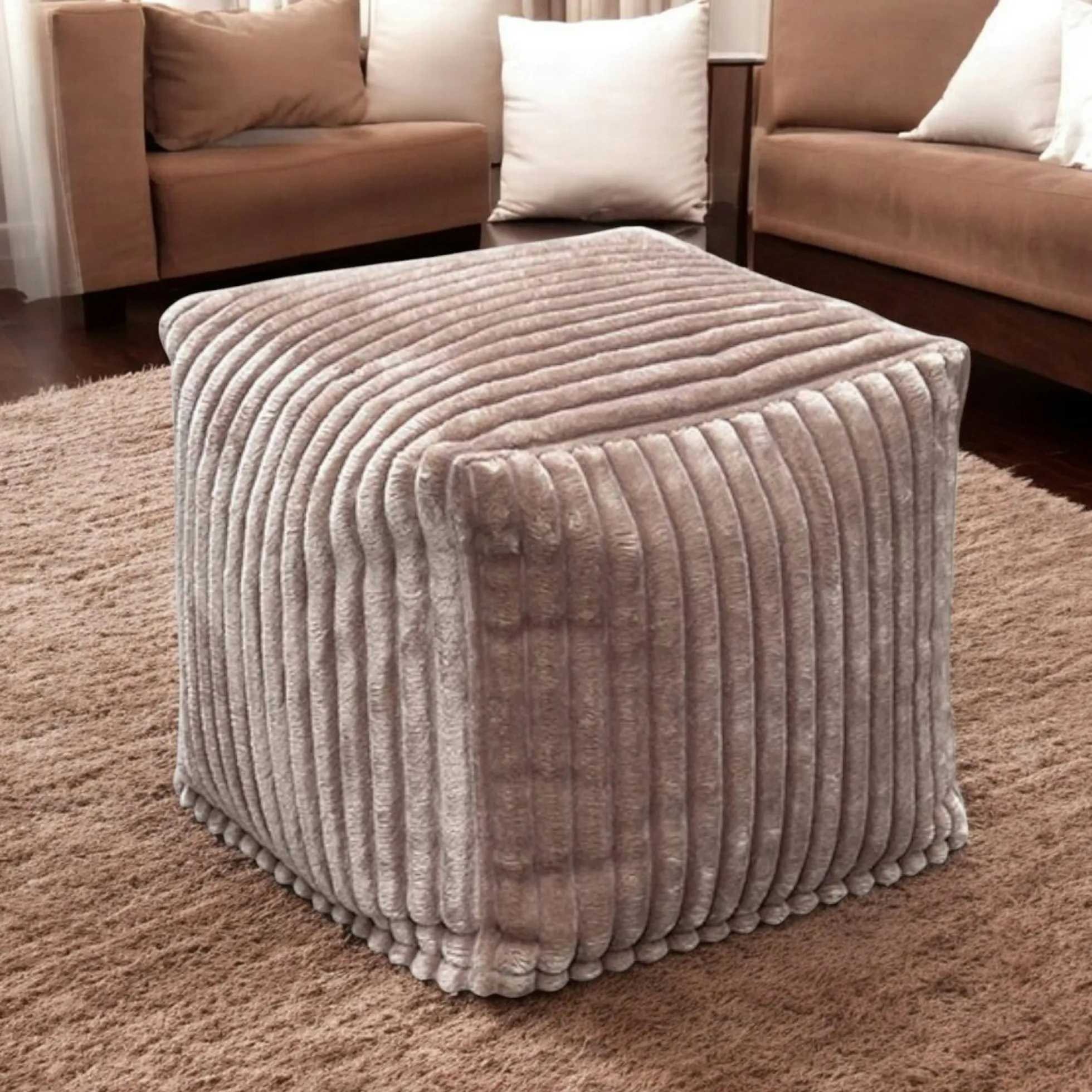 Pouf carré velours grosses côtes camel VISBY