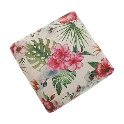 Pouf cube tropical motif perroquets, feuilles et fleurs 35x35x35cm BORNEO