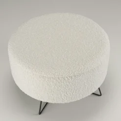 Pouf de salon blanc tissu bouclettes TIM