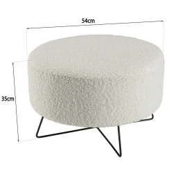 Pouf de salon blanc tissu bouclettes TIM