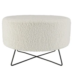 Pouf de salon blanc tissu bouclettes TIM