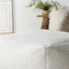 Pouf de salon carré blanc tissu bouclettes TIM