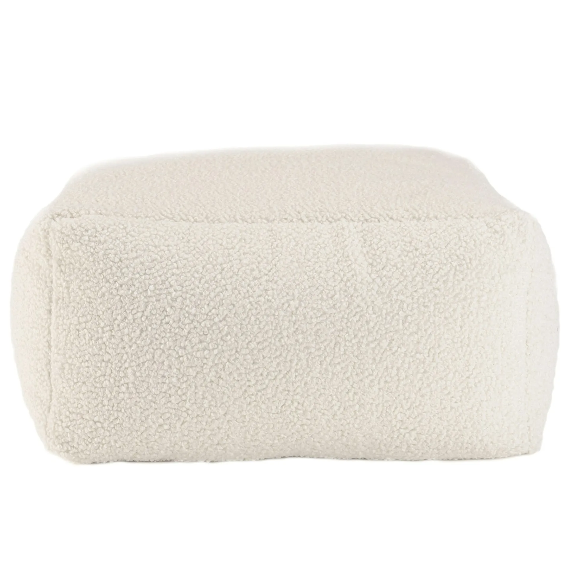 Pouf de salon carré blanc tissu bouclettes TIM