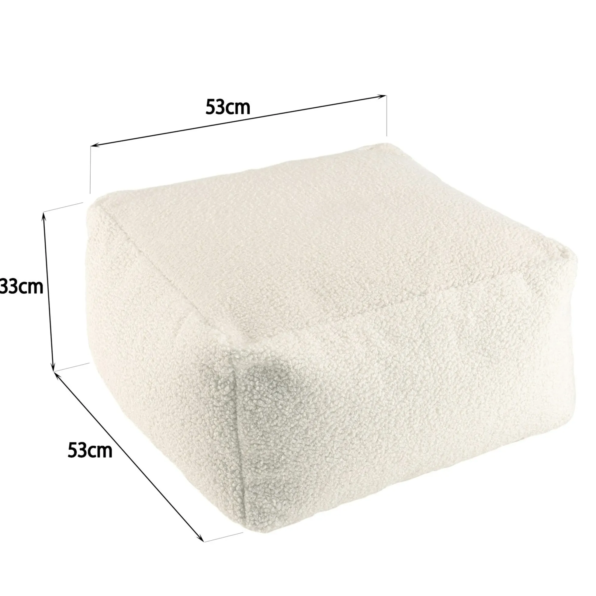 Pouf de salon carré blanc tissu bouclettes TIM