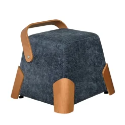 Pouf design bleu avec poignée en bois IENA