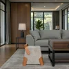 Pouf design cendre avec poignée en bois IENA