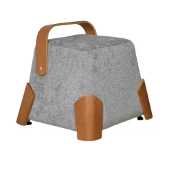 Pouf design gris avec poignée en bois IENA
