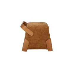 Pouf design moutarde avec poignée en bois IENA