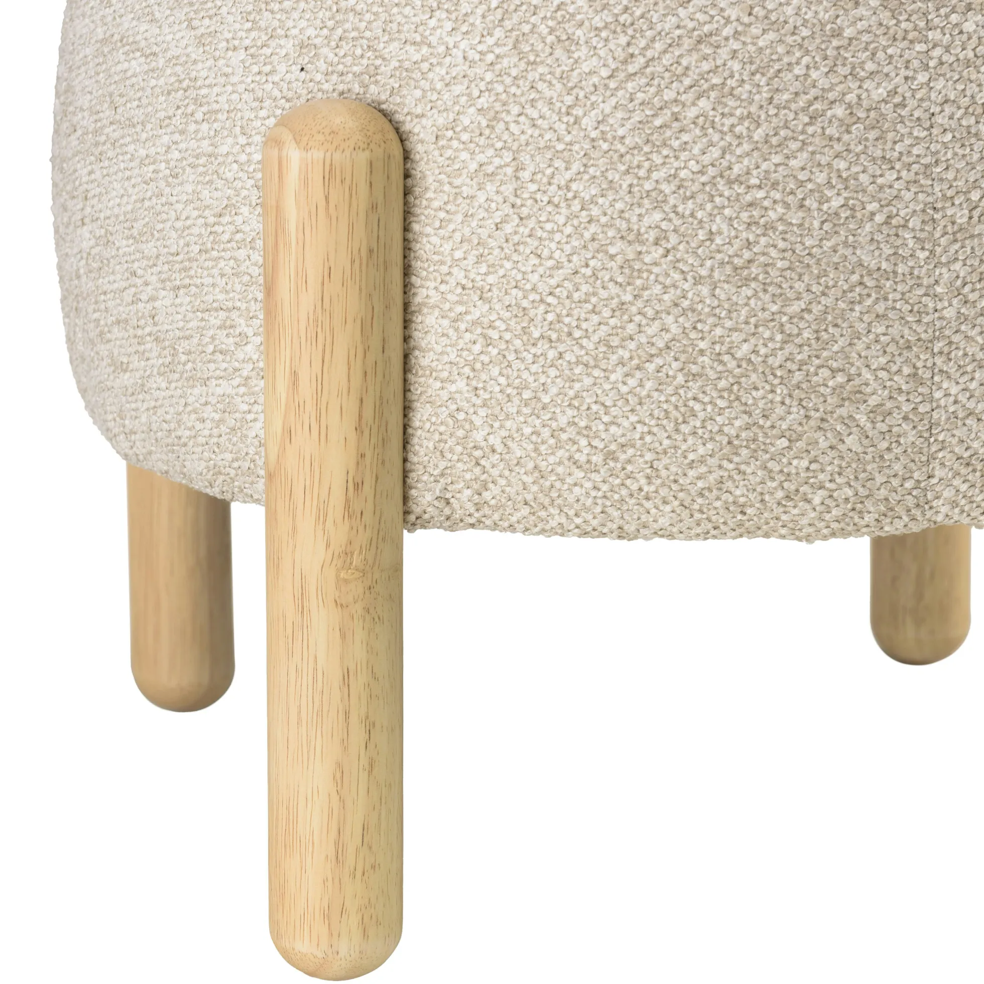Pouf en tissu effet laine beige et pieds bois COLOMBUS