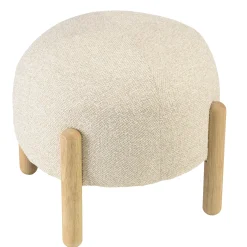Pouf en tissu effet laine beige et pieds bois COLOMBUS