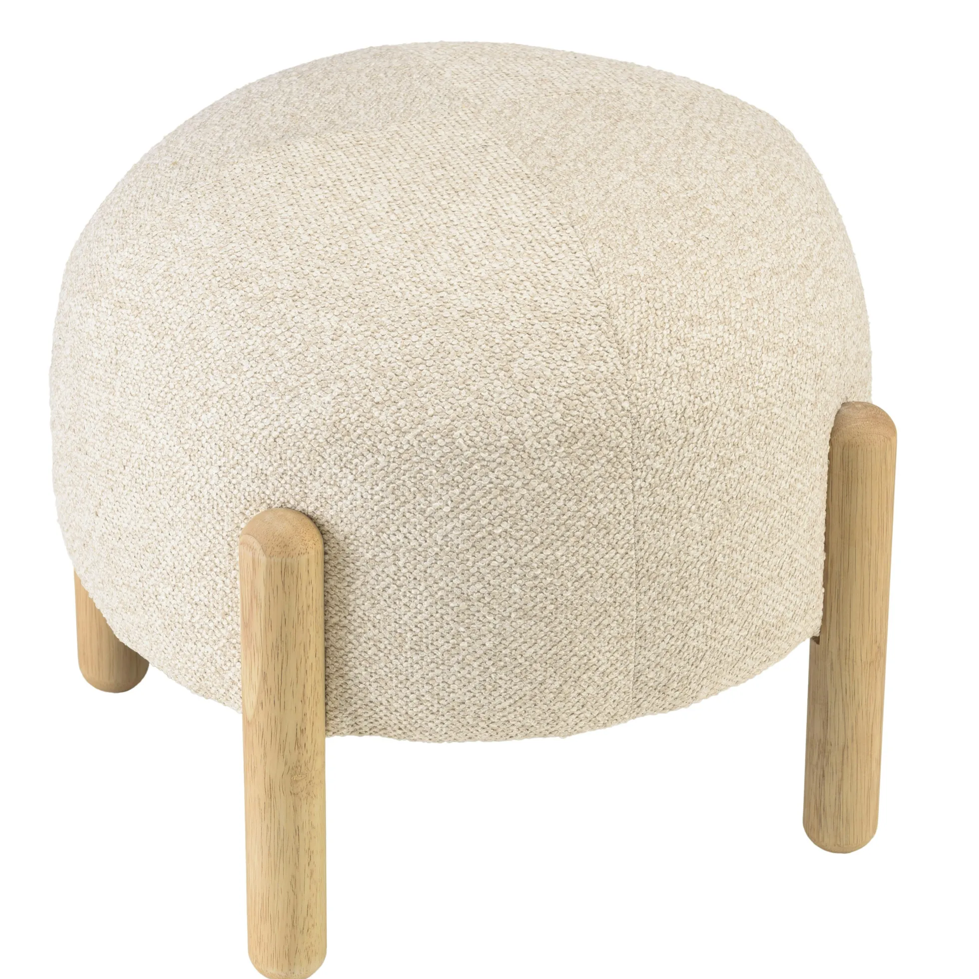 Pouf en tissu effet laine beige et pieds bois COLOMBUS