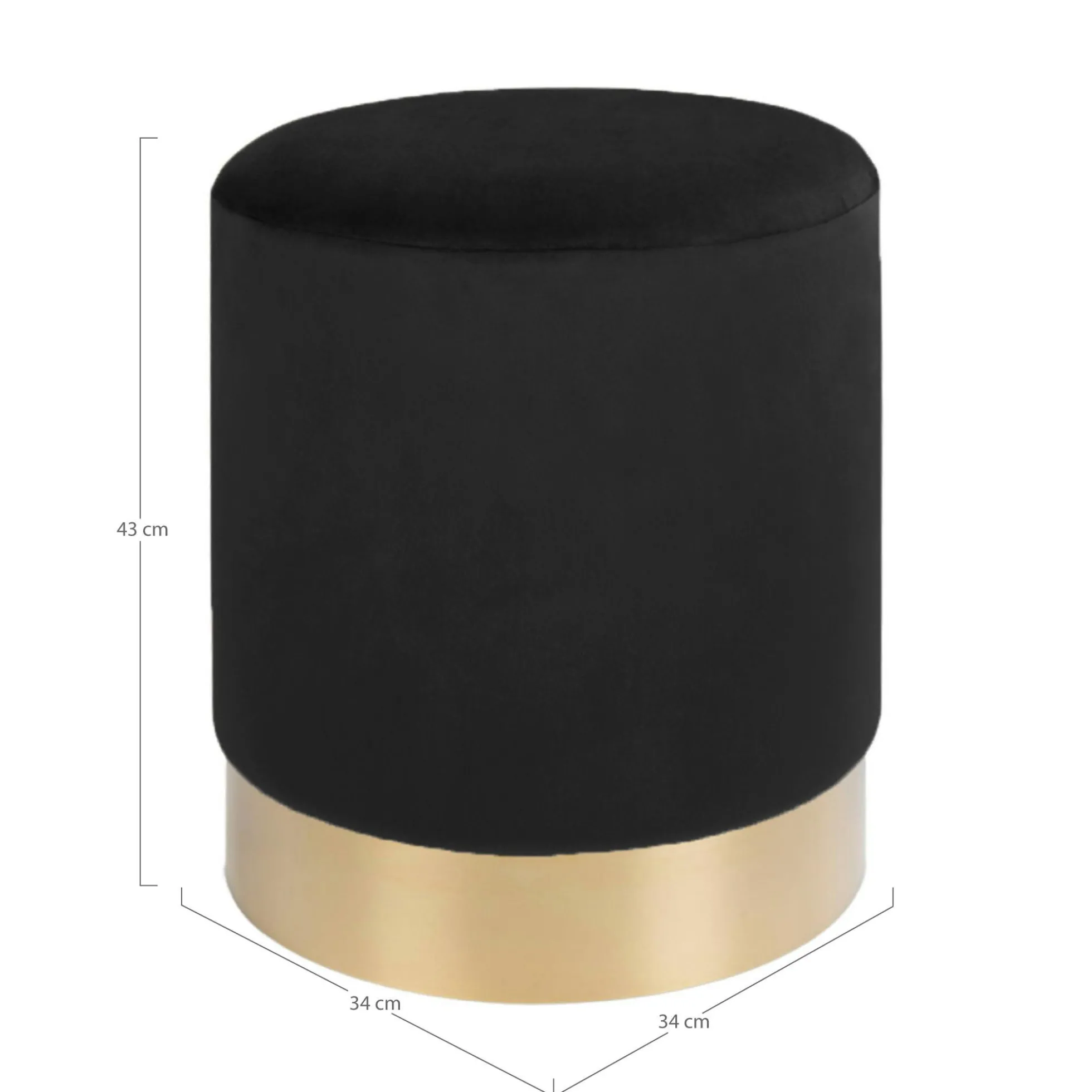 Pouf en velours noir sur base dorée BRUGES