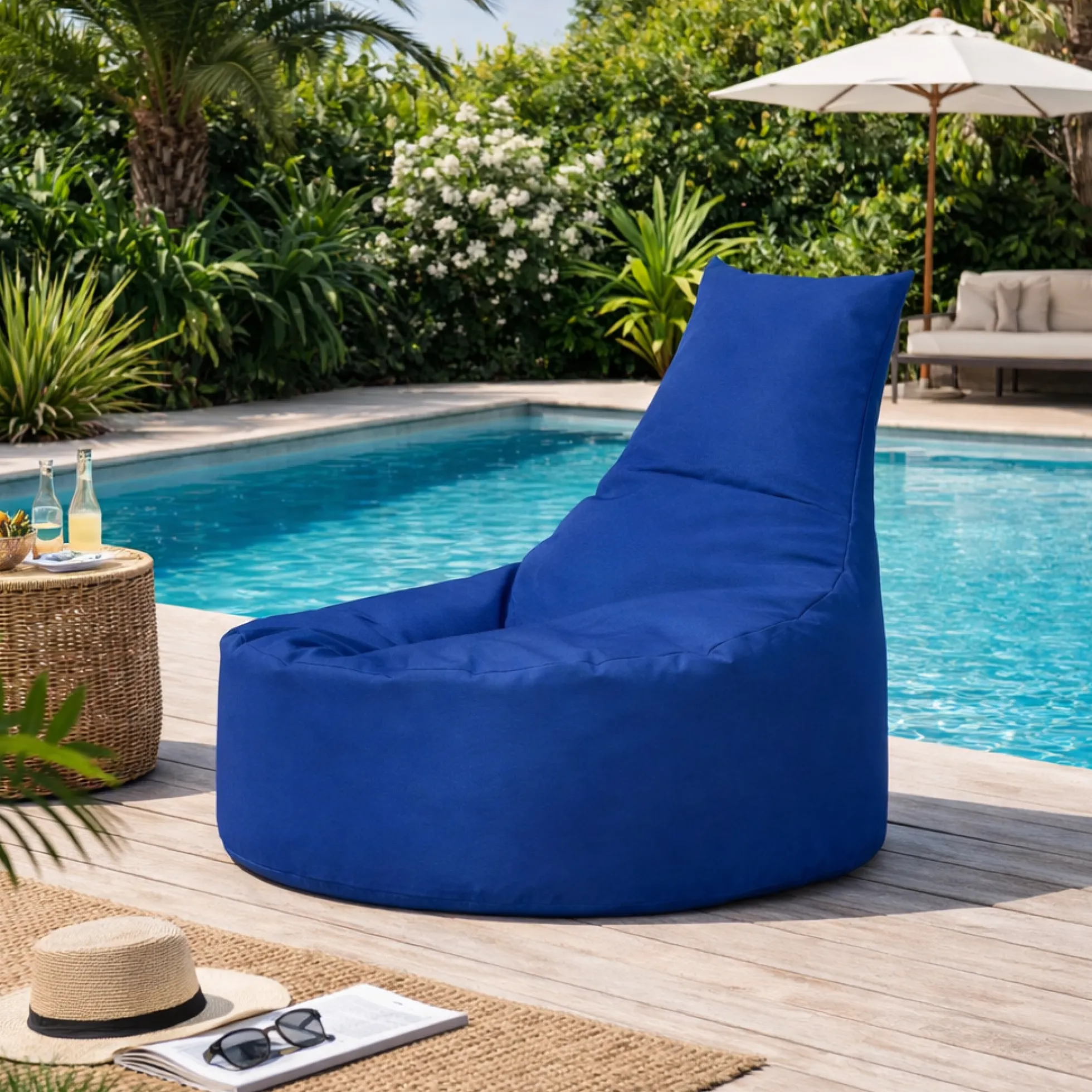 Pouf extérieur bleu avec dossier ARTA