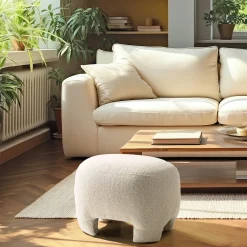 Pouf forme designen tissu petite bouclette beige COLOMBUS