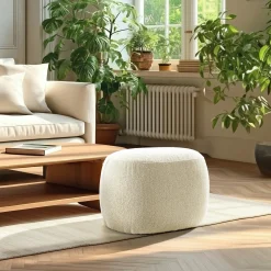 Pouf galet en tissu petite bouclette beige COLOMBUS