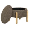 Pouf marron avec rangement, pieds en bois blond BRUGES