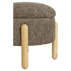 Pouf marron avec rangement, pieds en bois blond BRUGES