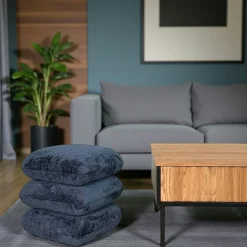 Pouf pivotant bleu nuit effet coussins empilés IENA