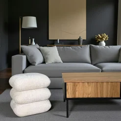 Pouf pivotant écru effet coussins empilés IENA