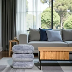Pouf pivotant gris bleu effet coussins empilés IENA