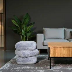 Pouf pivotant gris bleu effet coussins empilés IENA