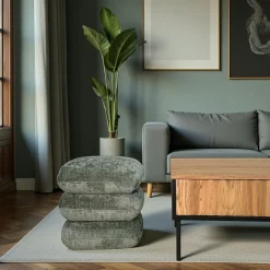 Pouf pivotant vert effet coussins empilés IENA