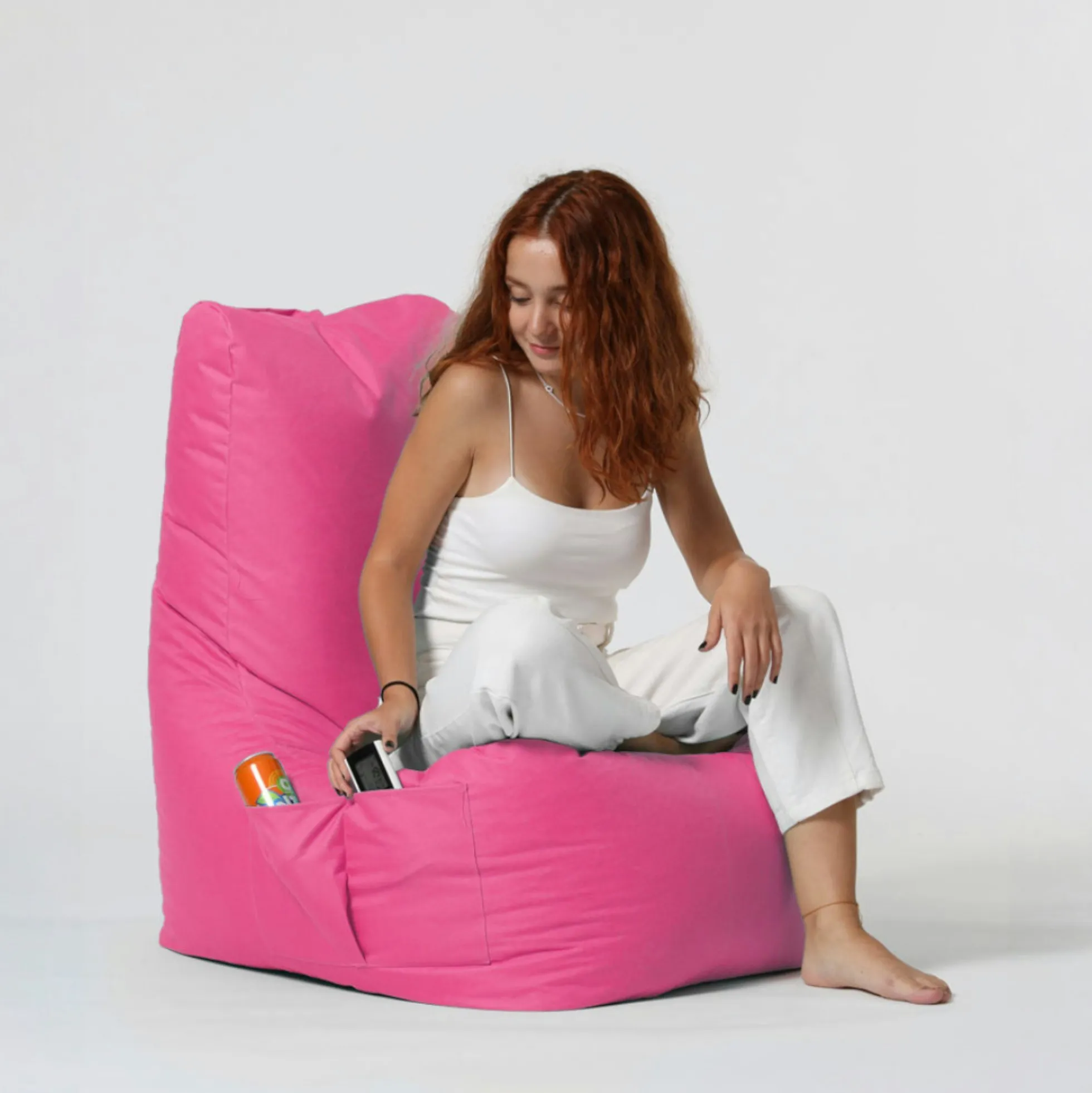 Pouf poire extérieur rose avec poches latérales ARTA