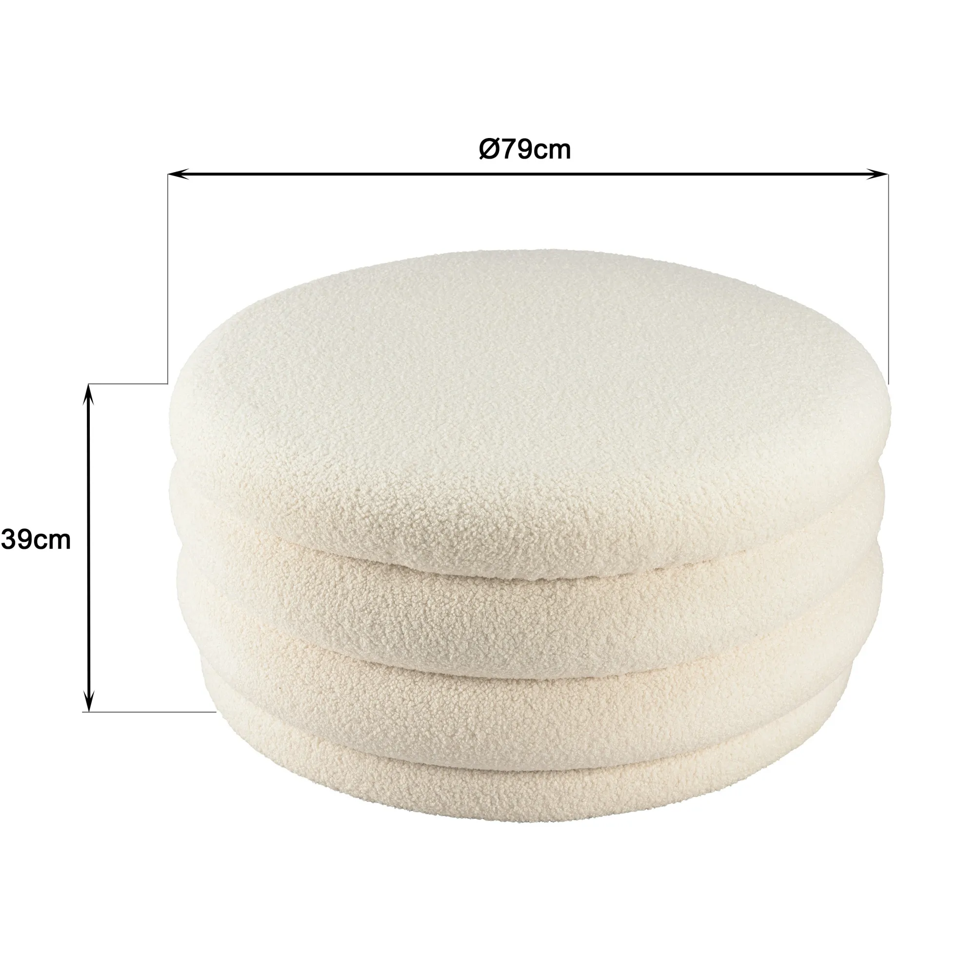 Pouf rond avec rangement tissu bouclette écru D79 cm COLOMBUS