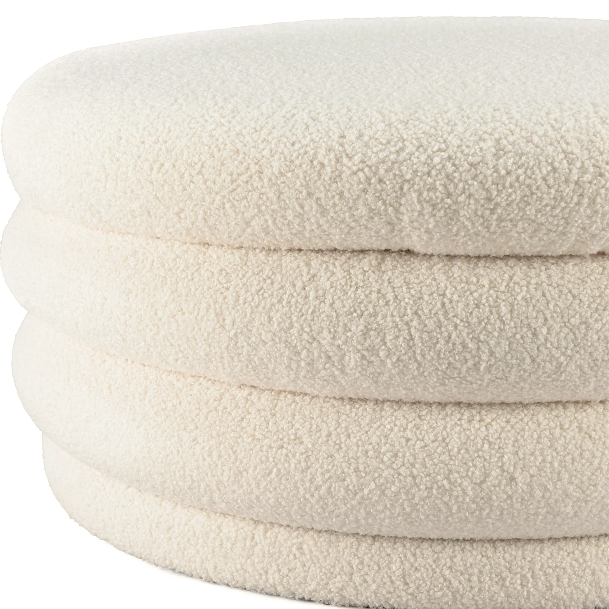 Pouf rond avec rangement tissu bouclette écru D79 cm COLOMBUS