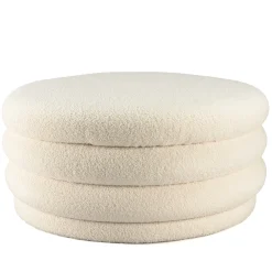 Pouf rond avec rangement tissu bouclette écru D79 cm COLOMBUS