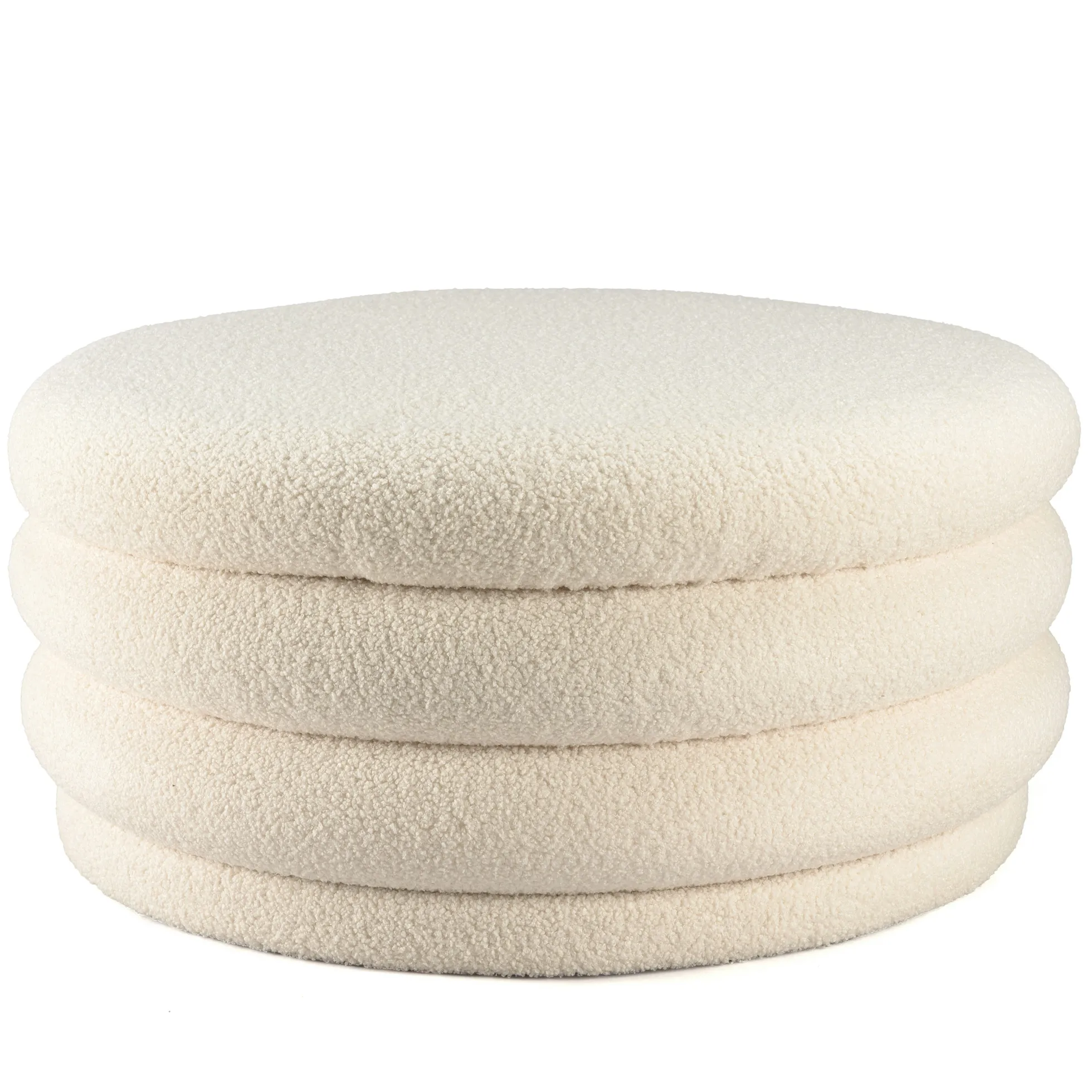 Pouf rond avec rangement tissu bouclette écru D79 cm COLOMBUS