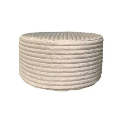 Pouf rond beige en velours côtelé RIVOLI