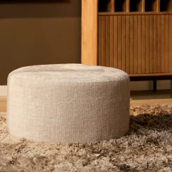 Pouf rond beige tissu doux RIVOLI