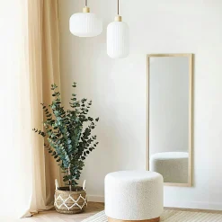 Pouf rond bouclette sable et bois clair BERLIN
