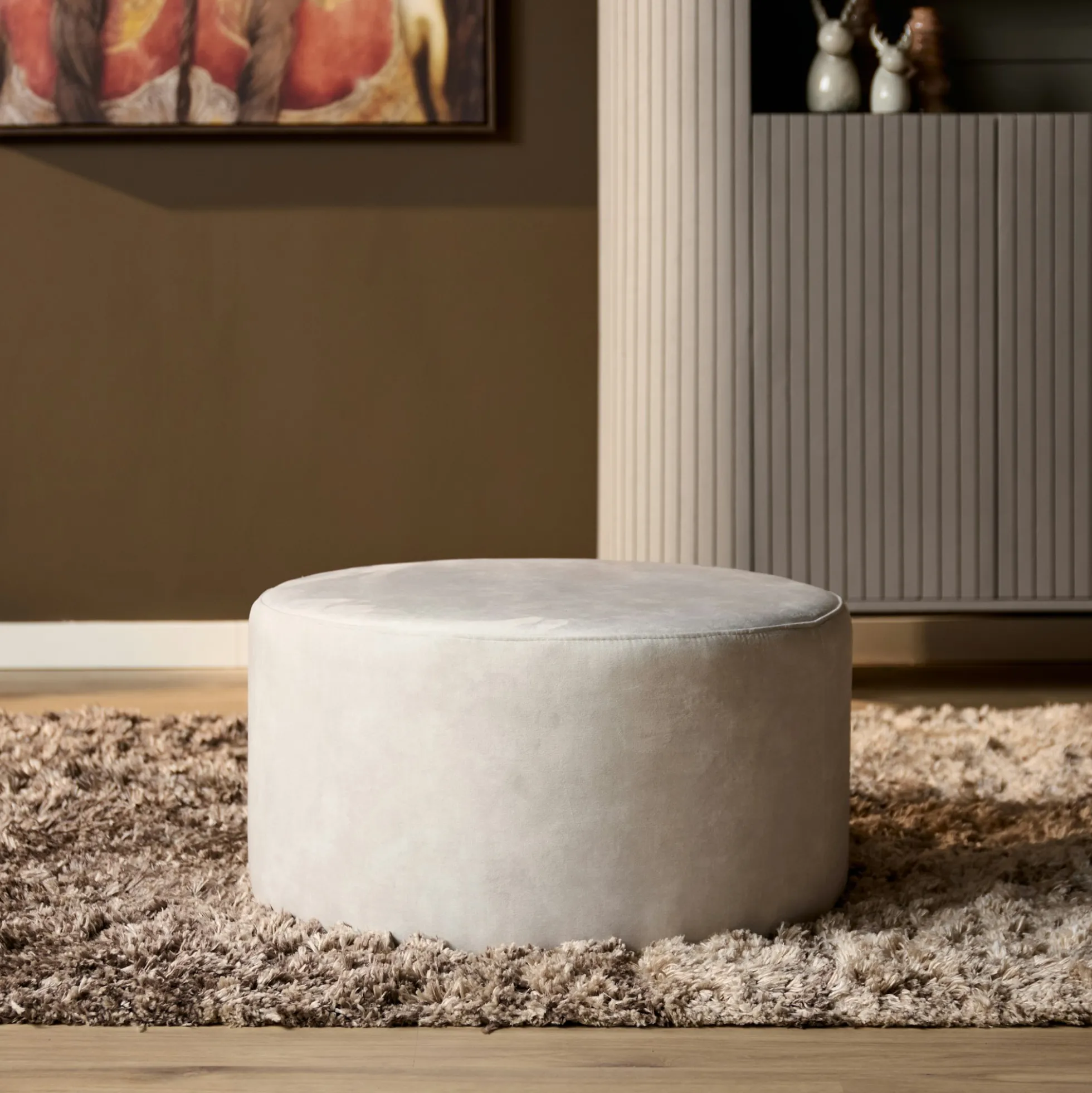 Pouf rond écru tissu doux Ø80 cm RIVOLI