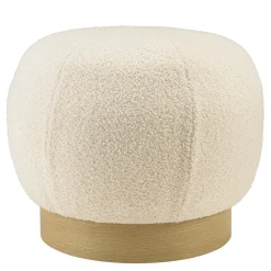 Pouf rond en tissu bouclette blanc CASTILLE