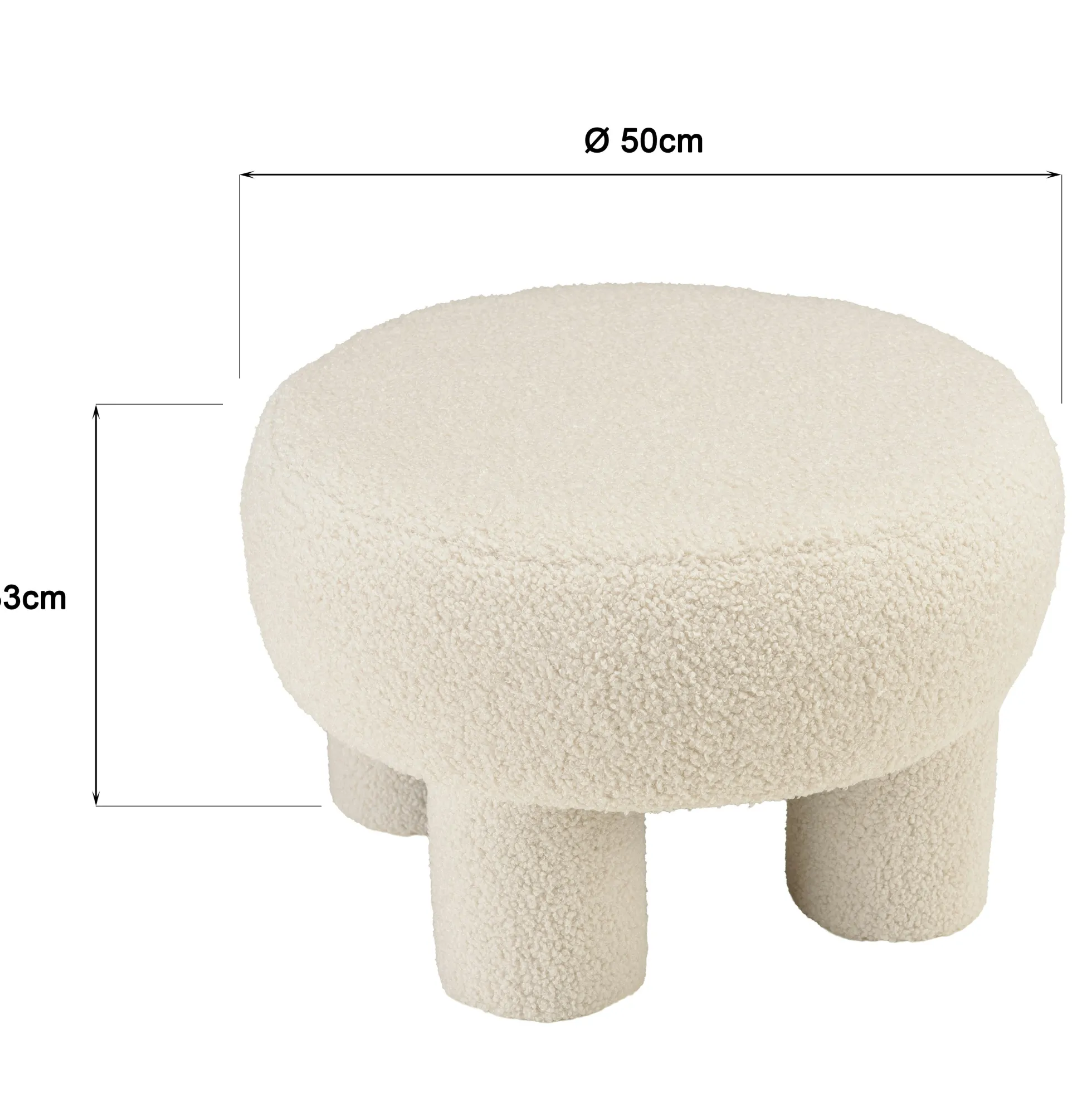 Pouf rond en tissu bouclette blanc CASTILLE