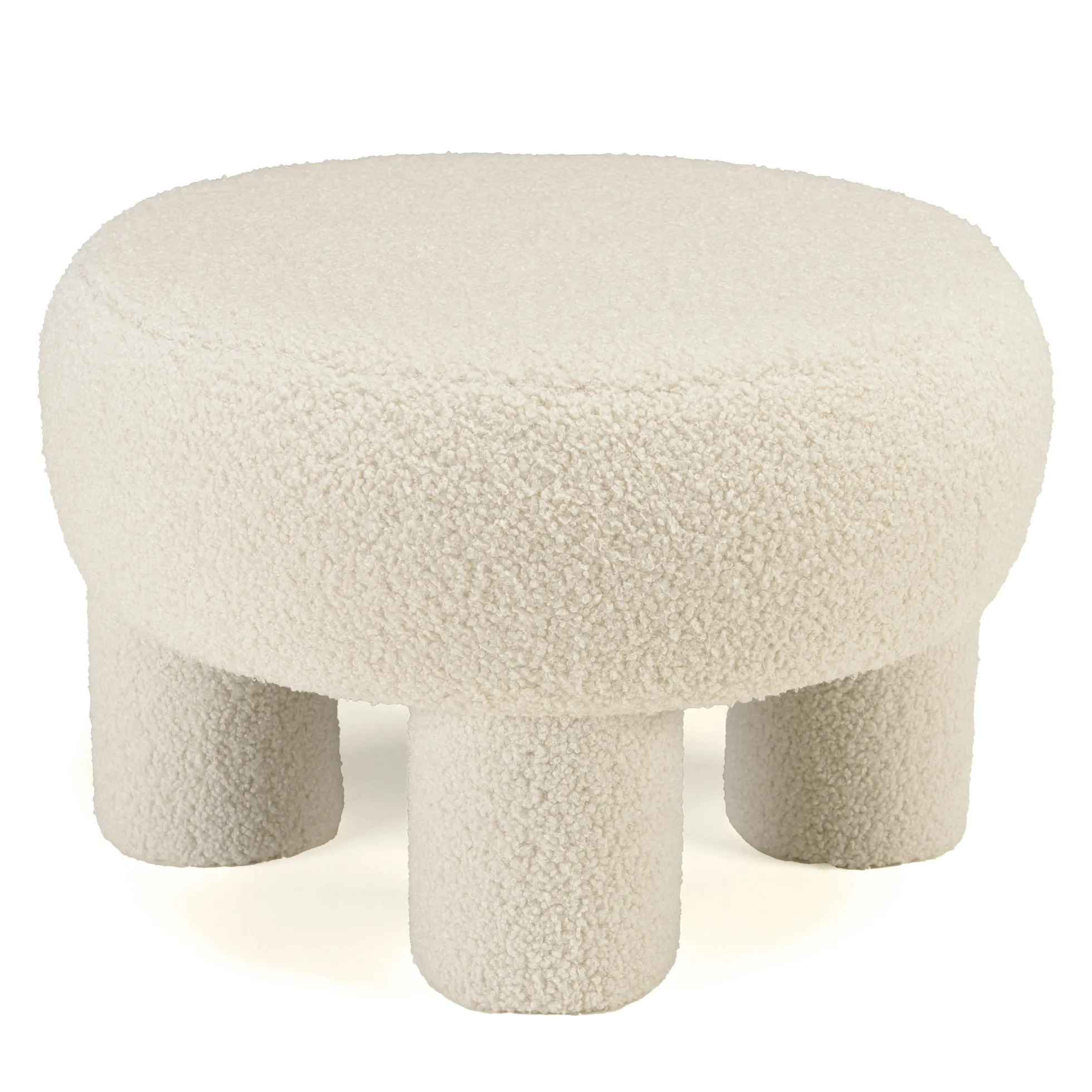 Pouf rond en tissu bouclette blanc CASTILLE