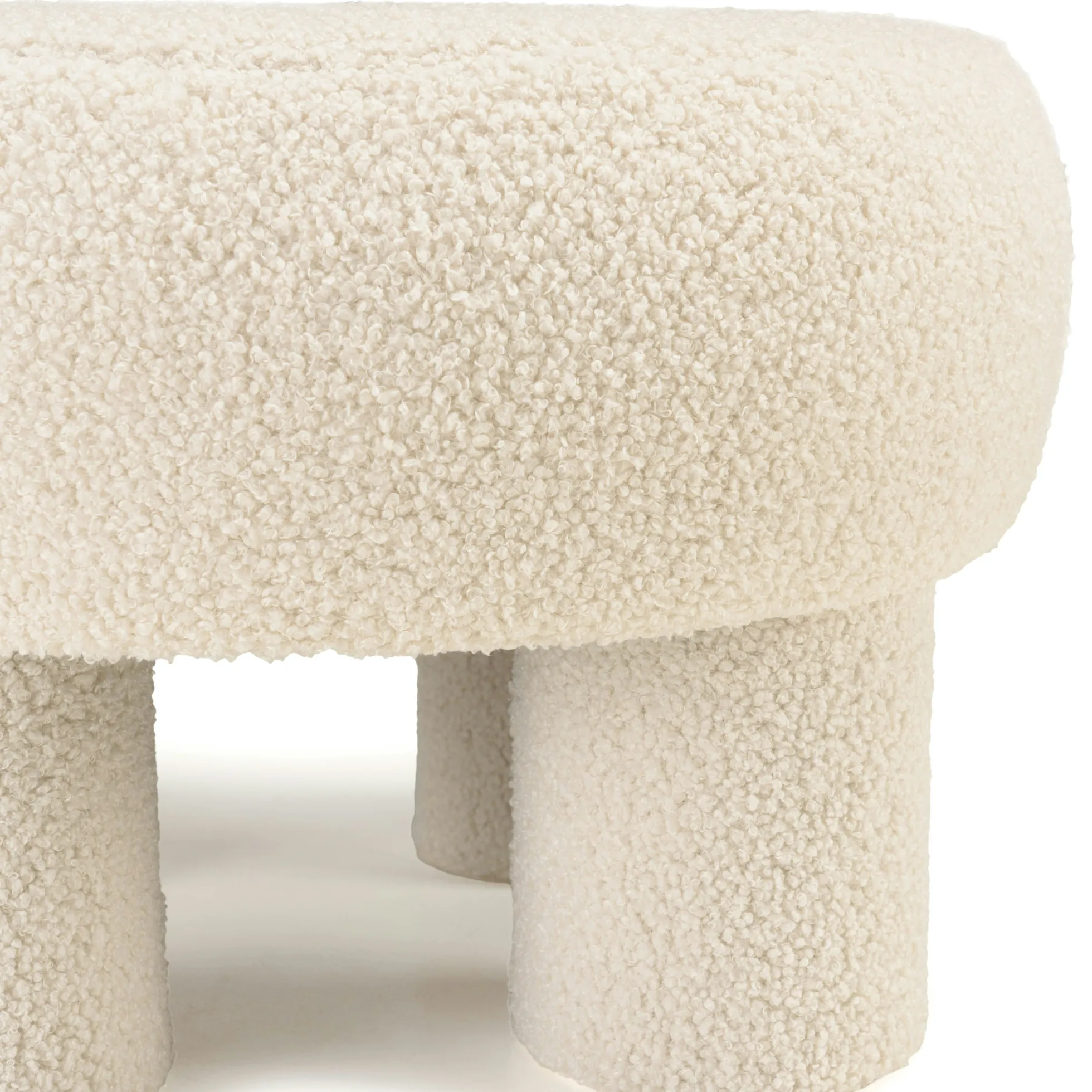 Pouf rond en tissu bouclette blanc CASTILLE