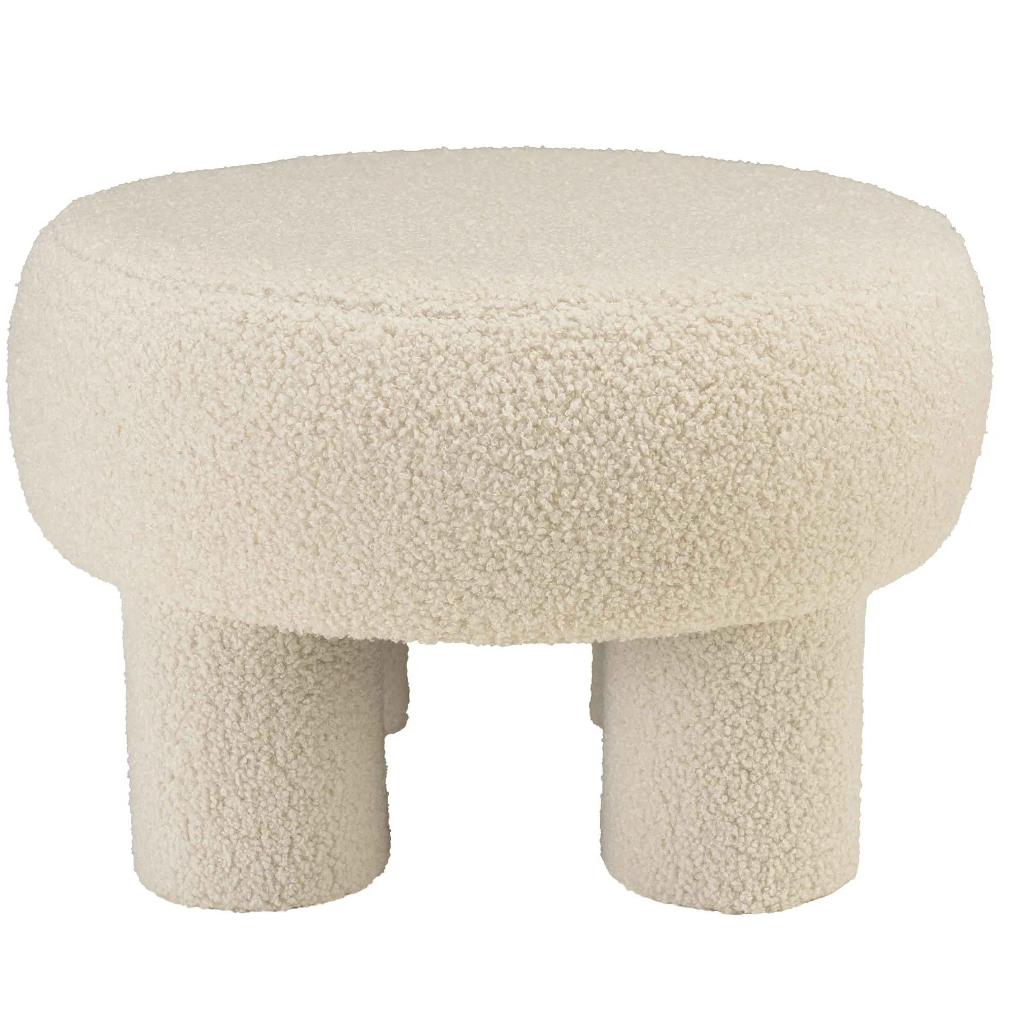 Pouf rond en tissu bouclette blanc CASTILLE